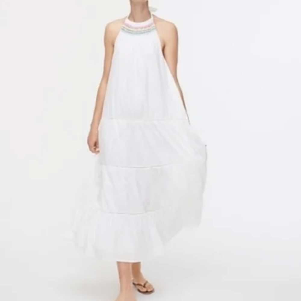 J. Crew White Halter Midi Dress